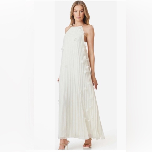 NWT Elliatt Emelia Floral Appliqué Pleated Georgette Halter Maxi Dress Large - Picture 1 of 7